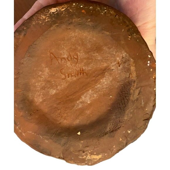 Primitive Clay Pot Pottery Folgers Can Coffee Handmade Signed 5.25" x 4" Origina - Picture 6 of 9